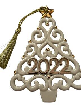2022 Lenox Christmas Tree Ornament Cream Gold Filigree Dated Holiday Decor